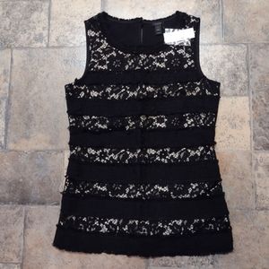 J. Crew lace & tweed sleeveless lace top size XXS BNWT